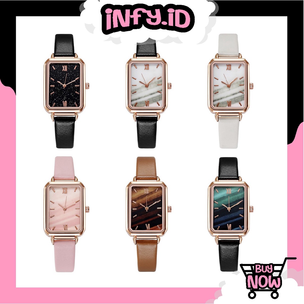 INFY - Jam Tangan Kecil Wanita Dial Kotak Gradasi Analog Quartz Strap Pu Leather Fashion Import JT054