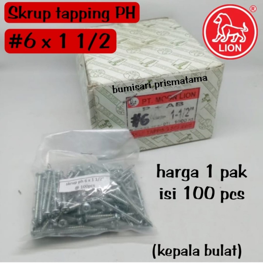 Skrup Sekrup Tapping 6 x 1 1/2 (4 cm) kepala bulat - per pak isi 100 pcs