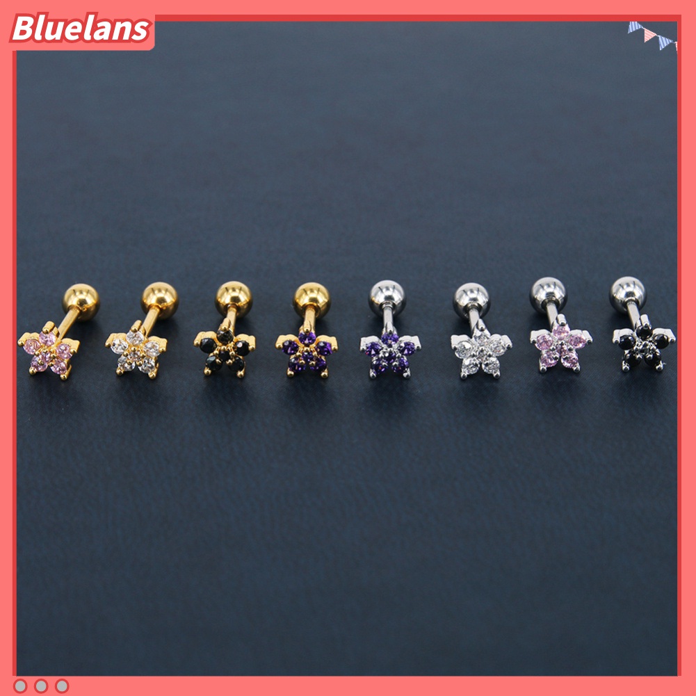 1 Pc Anting Stud Tindik Tulang Rawan Bentuk Bunga Bahan Cubic Zirconia Untuk Wanita