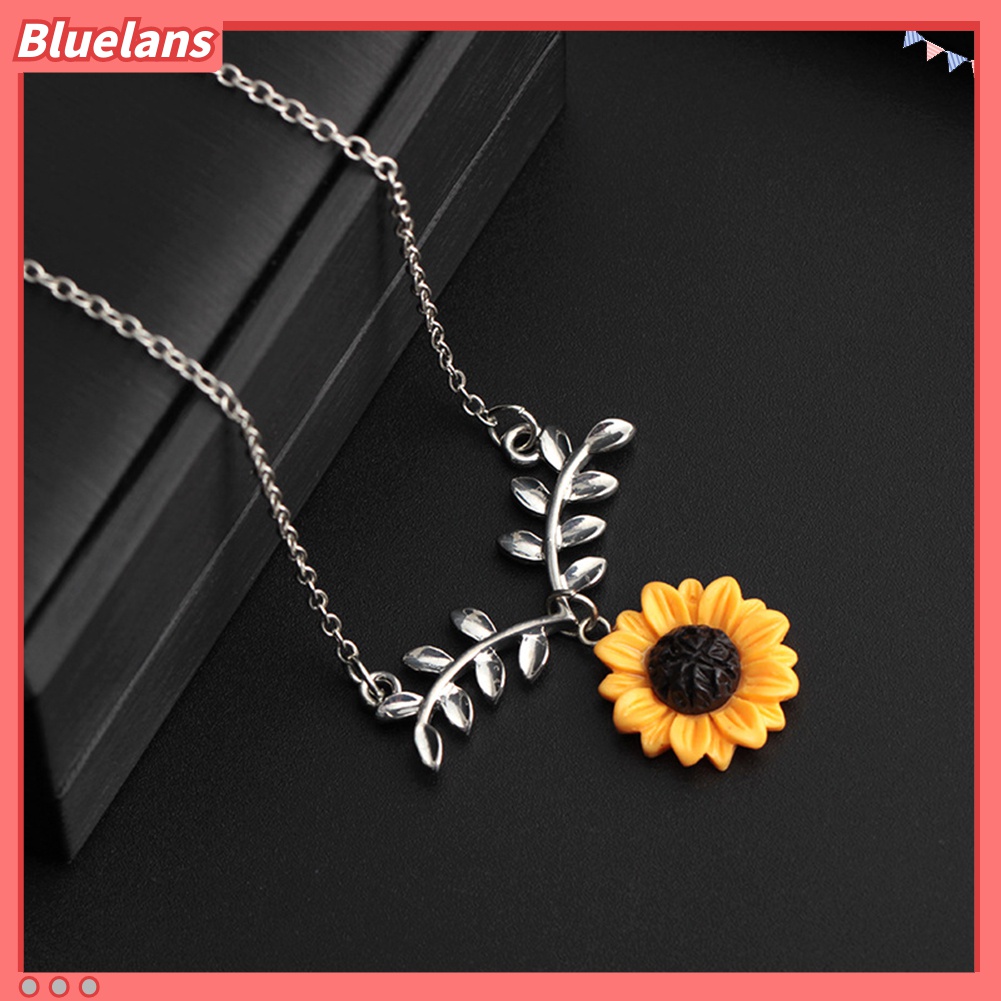 Set Perhiasan Kalung Anting Stud Rantai Klavikula Bentuk Daun Bunga Matahari Untuk Wanita