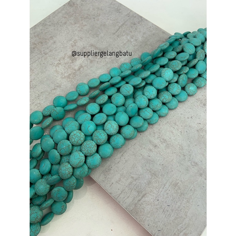 bongkah rough Batu COIN PIRUS BIRU 14mm acc bandul gelang kalung koin