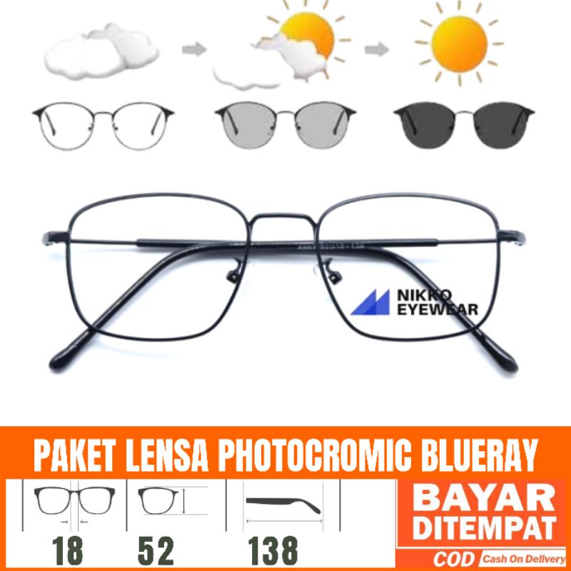 Paket Kacamata 8864 Lensa Minus Antiradiasi Photocromic Blueray