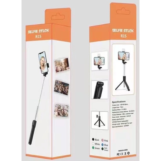 Selfie Stick Tongsis Tripod Led Holder 3 in 1 with Wireless Remote Smartphone Bluetooth Shutter 360 Derajat - R1S