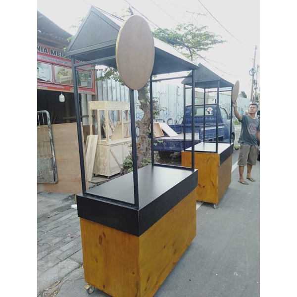 gerobak jualan booth Jualan booth portabel booth kayu jati Belanda