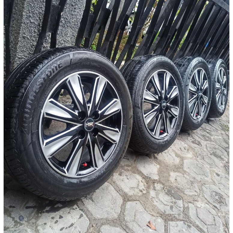 4 Velg R15 PCD 100+Ban 185/65 80% Agya ayla vios jazz brio mobilio yaris sigra calya karimun datsun march