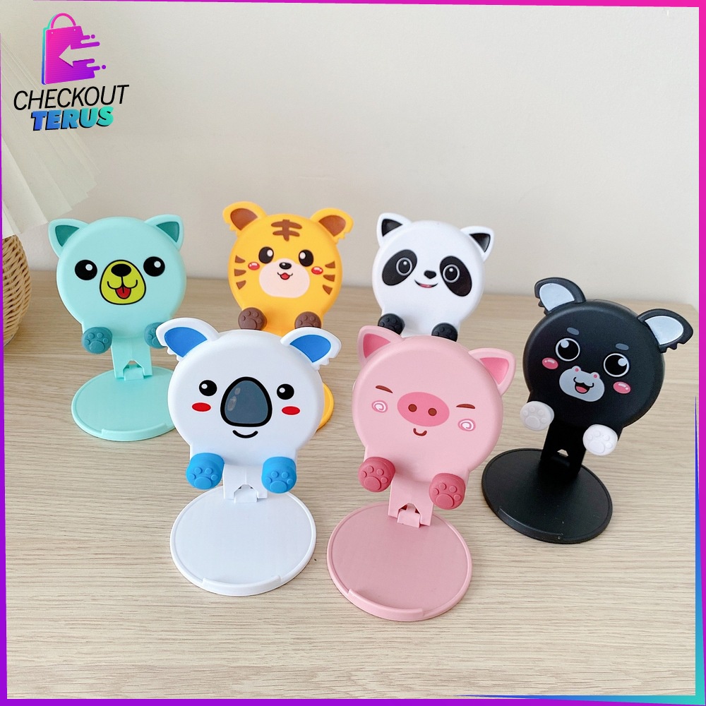 CT C727 Phone Holder Untuk Penyangga Ponsel Stand Holder Lipat Motif Animal Karakter Lucu Folding Dekstop Dudukan Hp Multifungsi