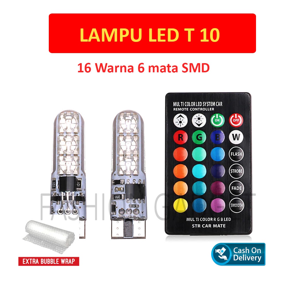 Lampu LED Senja T10 Rgb 2 Pcs + Remote Jelly 16 Warna Lampu LED T10 Mobil Motor Rgb 6 Mata Smd Lampu Mobil Lampu Motor Lampu Sein