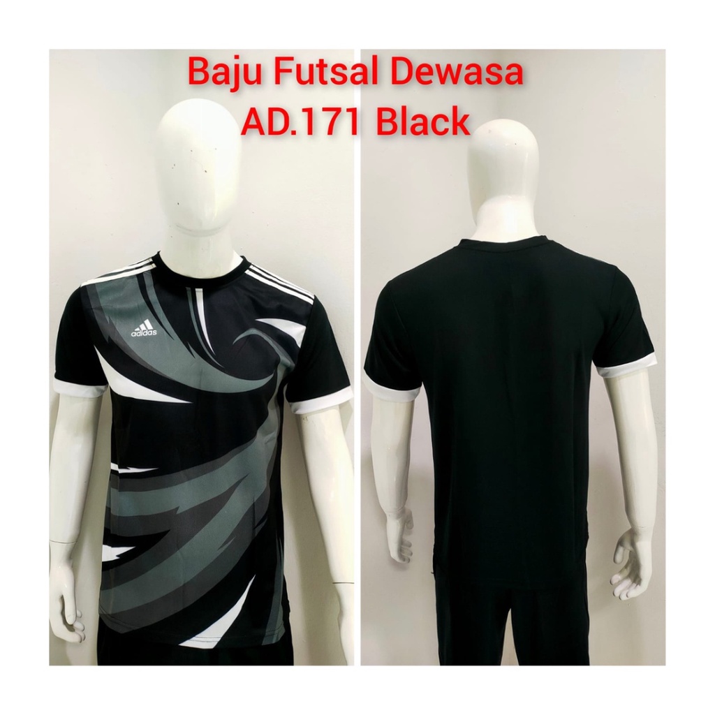 Kaos futsal pria AD171 jersey sepak bola club baju atasan wanita dewasa t-shirt seragam jersy outfit klub olahraga kostum jarsey soccer pakaian oblong sport custom print apparel suit hitam