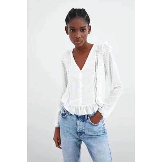 zara embroidery blouse white