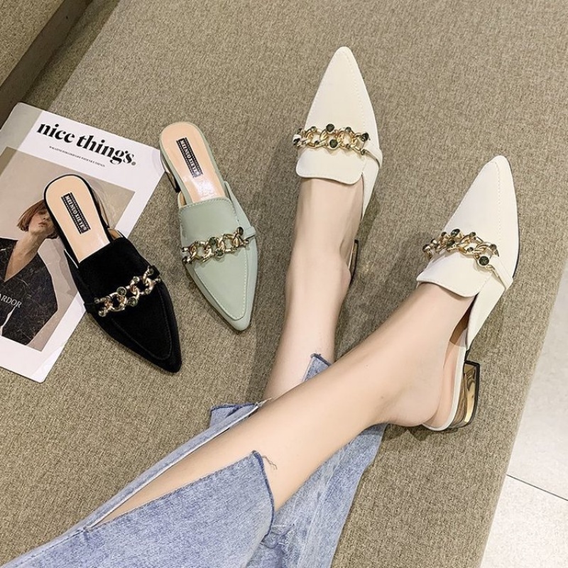 [✅BISA COD] Sandal Wanita Import Chain Slip On 10777