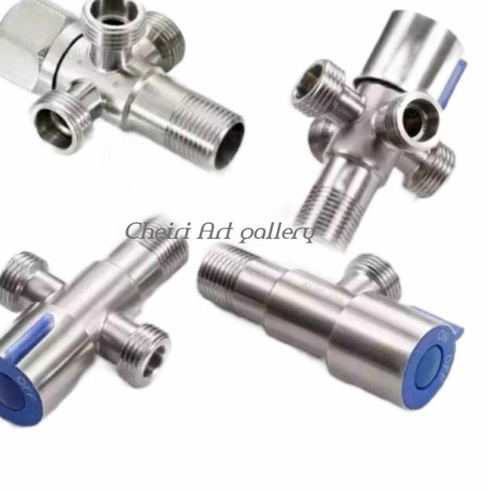 Super Keren Stop Kran Closet Jet Shower Murah Stainless 304 Anti Karat /Kran Shower Toilet Closet cabang 2 3 4/ Stop kran T bercabang Hitam