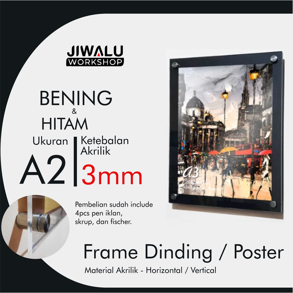 Frame Foto Akrilik - Frame Akrilik Poster - Frame Akrilik Dinding - 3mm Hitam Ukuran A2