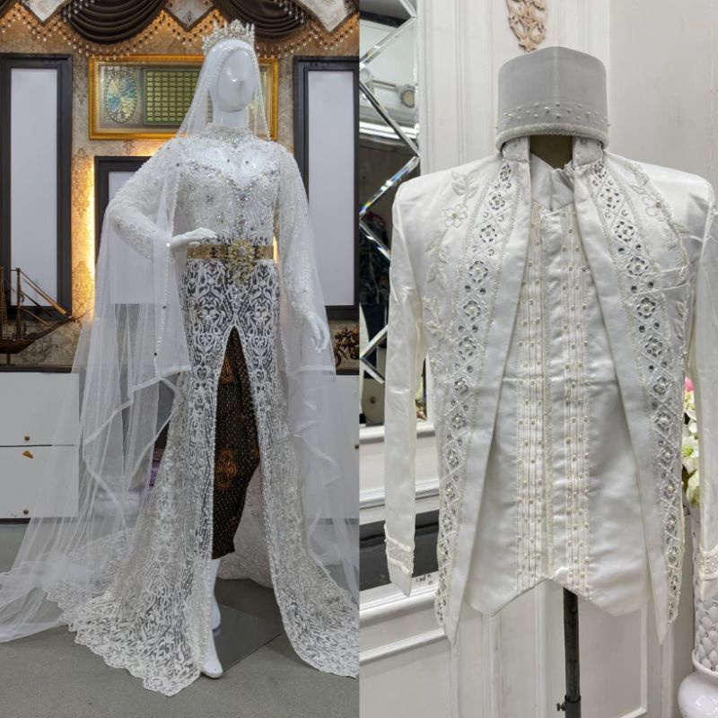 COUPLE GAUN PENGANTEN MODREN BEREKOR /GAUN SLIM DRESS / KEBAYA COUPLE BESKAP / BAJU PENGANTIN MURAH