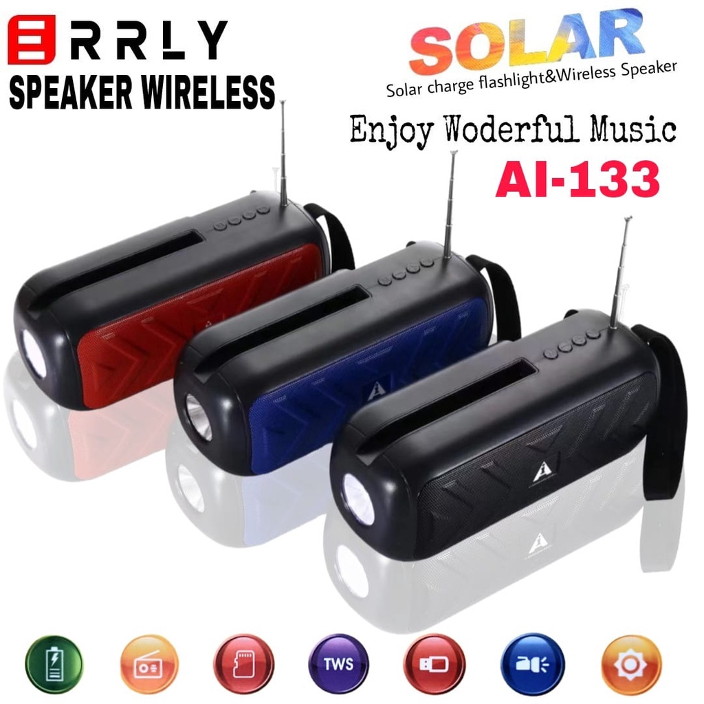 Speaker Bluetooth ERRLY  AI 133 Speaker Solar Recharge Panel Surya Speaker FM Antena Radio Speaker Aktif Senter Flashlight