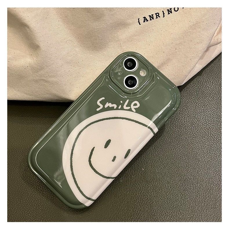 Case Desain Smiling Face Warna Hijau Rumput Untuk IPhone 12 13 11 Pro Max X Xs Max Xr