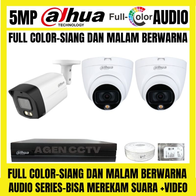 PAKET CCTV DAHUA FULL COLOR 5MP 4 CHANNEL 3 KAMERA AUDIO SERIES COLORVU