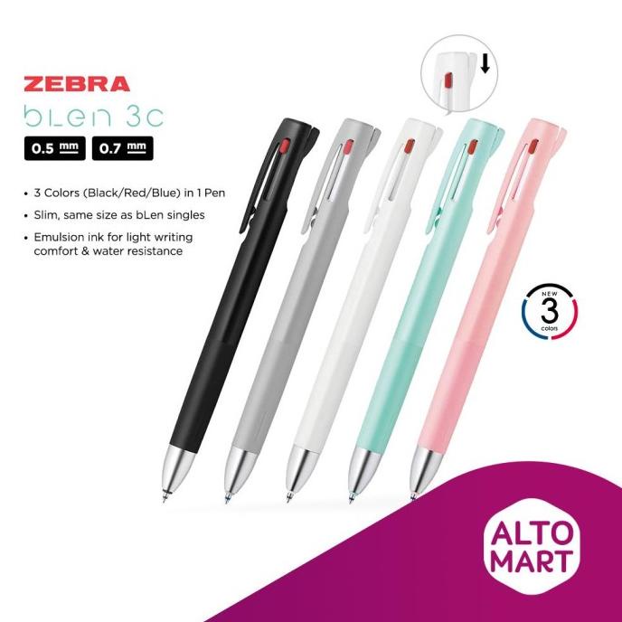 

(COD) Zebra BLEN 3C 3 Color Multi Pen Ballpoint 0.7 0.5 mm by Nendo PRODUK TERBATAS Kode 1307