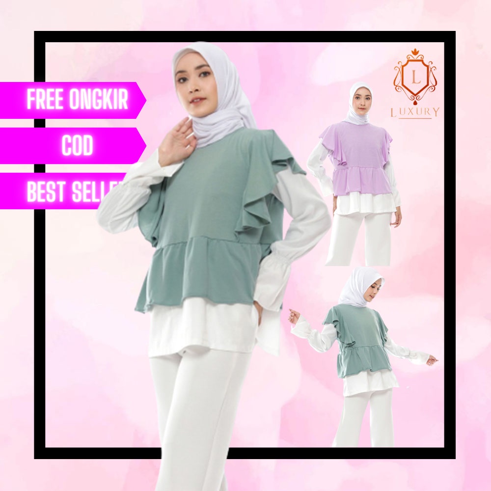 Blouse Murah Viral Muslim Kekinian Baju Kerja Jumbo Hijab Wanita Modern Lengan Panjang Tunik Dewasa 