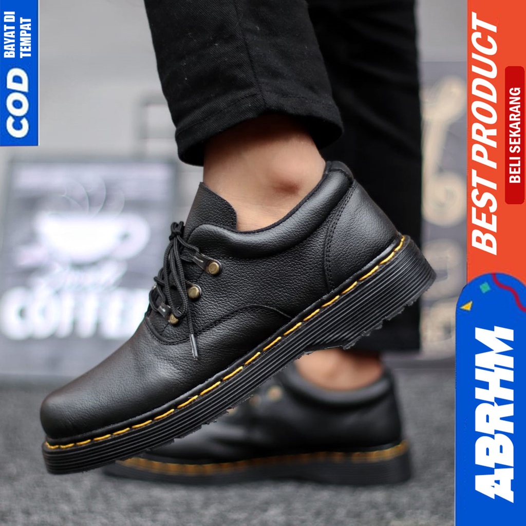 Sepatu Pantofel Kulit Asli Formal Docmart Low Boots Pria Hitam Abrhm Mogi