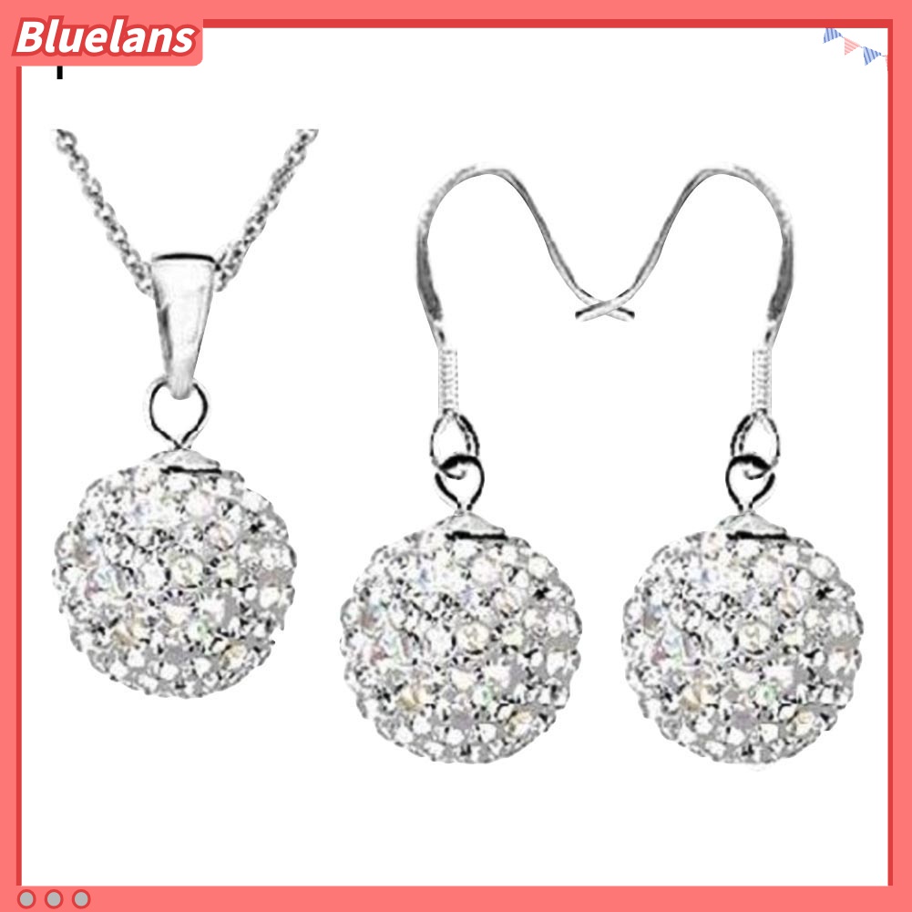 2pcs / Set Kalung Anting Kait Bentuk Bola Aksen Berlian Imitasi Untuk Wanita