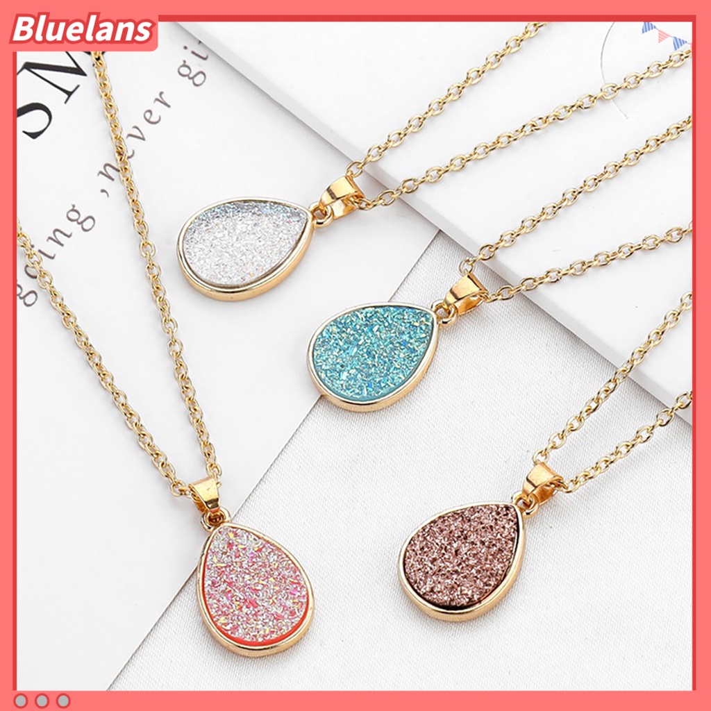 Bluelans Women Simple Water-drop Shape Shiny Surface Resin Pendant Necklace Jewelry Gift