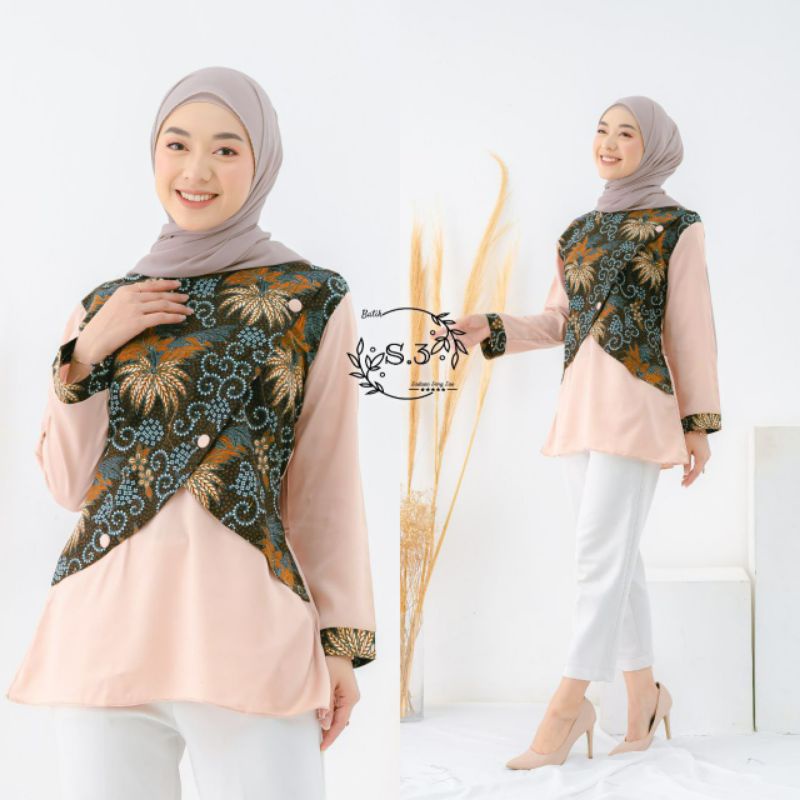 BAJU BATIK WANITA MODERN MONALISA GENES M,L,XL asli PEKALONGAN