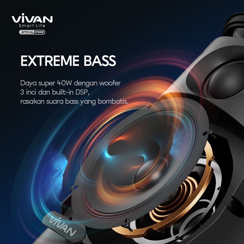 VIVAN VS50 Speaker Bluetoot 5.3 Ultra Bass Subwoofer 40W RGB Portable