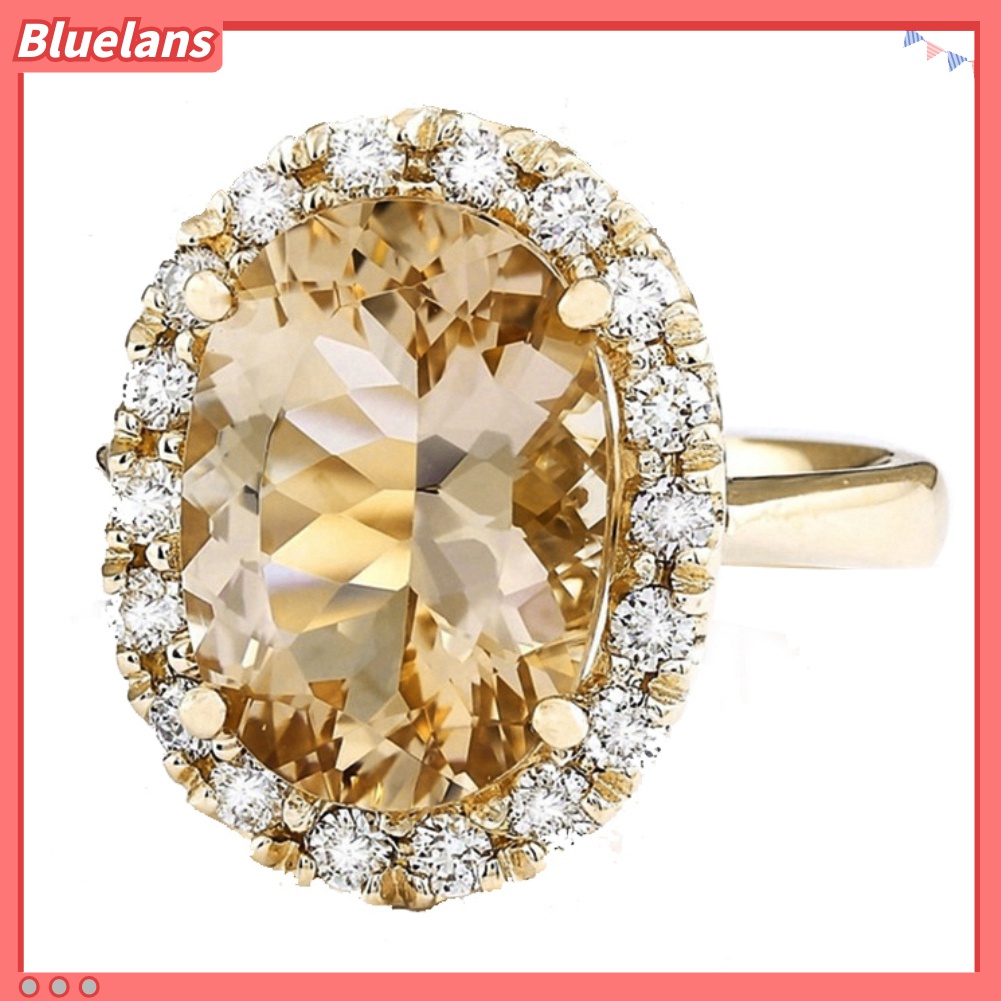 Cincin Topaz Berlian Imitasi Bentuk Oval Untuk Wanita