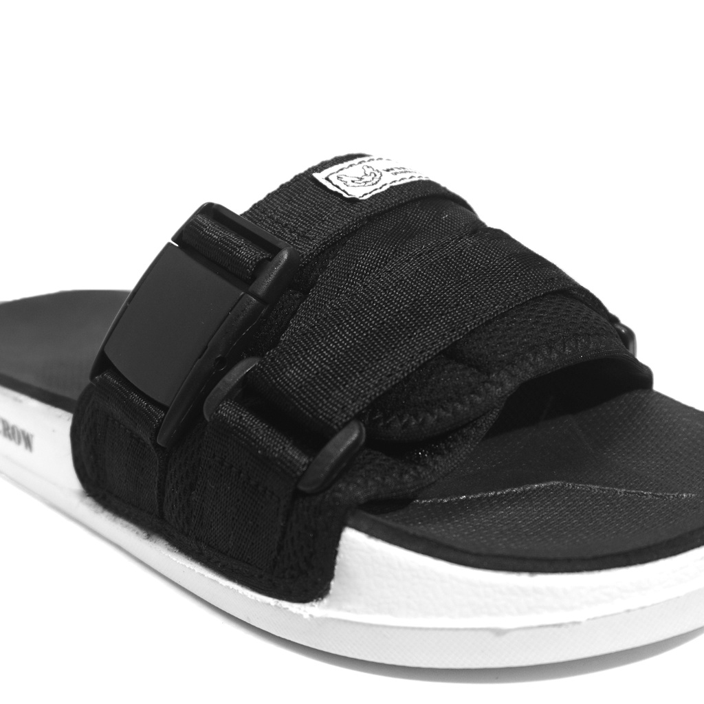 Sandal Slide Pria Slip On Simple Ringan Hitam Putih WTR Crow Araby Black White