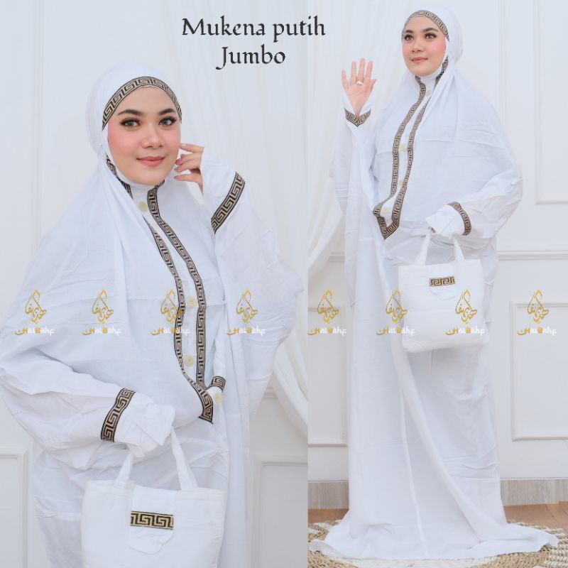 Mukena Rayon Putih Mukena Terusan Dewasa Jumbo Bahan Dingin bonus Tas