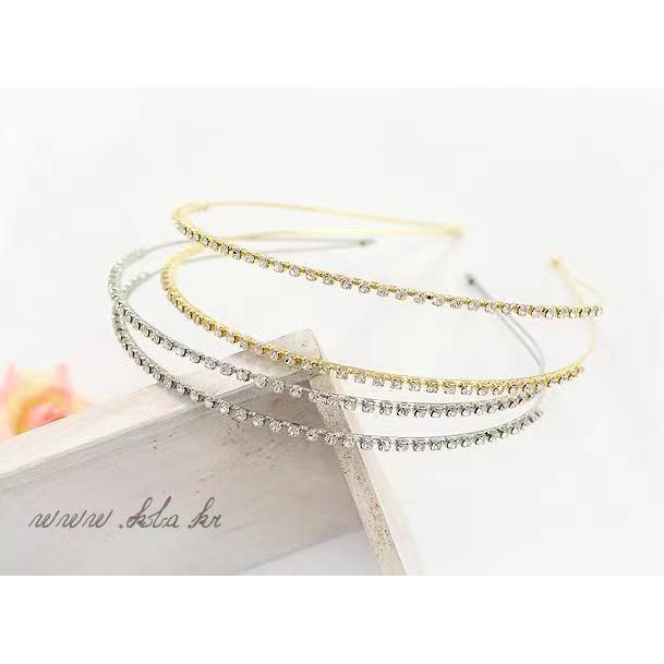 (Hello Girl)B54 Bando Metal Hias Berlian Double Draining Rhinestone Thin Headband Import