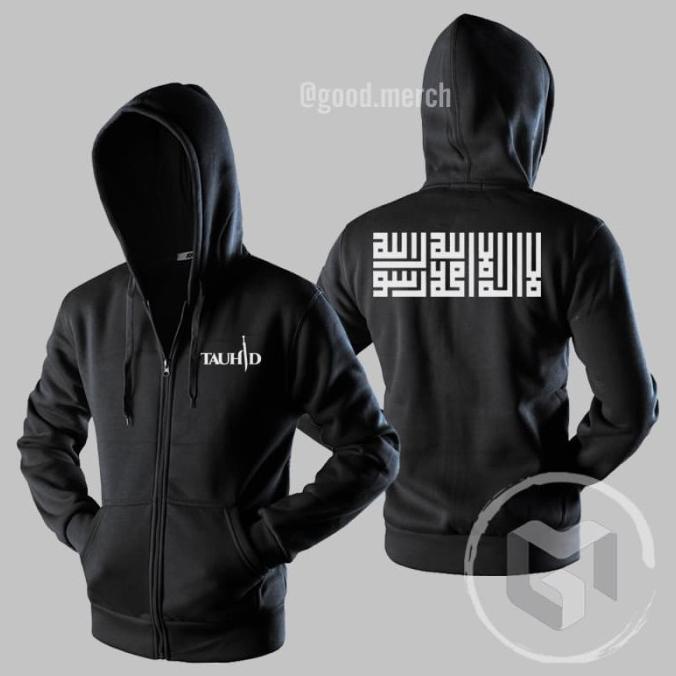 Jaket Pria Tauhid Syahadat Kaligrafi Kufi Sweater Distro Polos