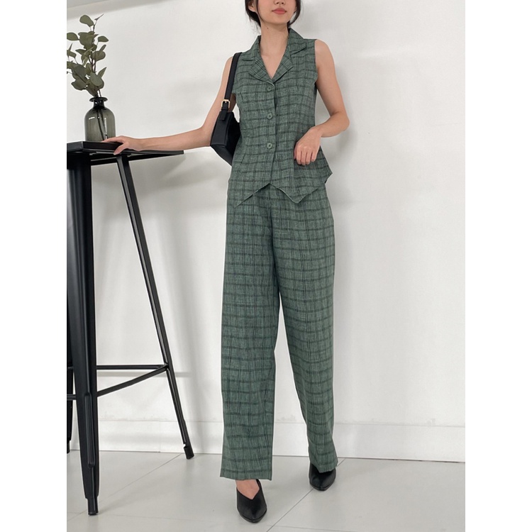 Kadaka B-0175 Kulot Wanita Highwaist Plaid Woven Tweed