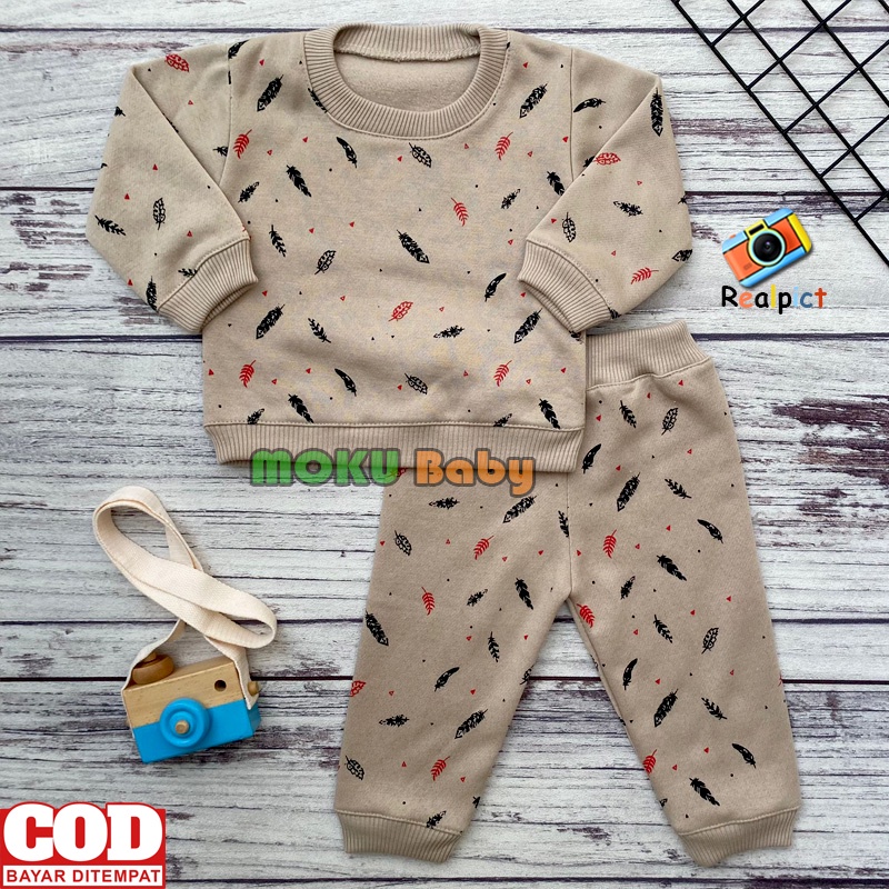 Setelan Sweater Bayi Celana Jogger Bayi Motif Daun Usia 3-12 Bulan - Ana Baby