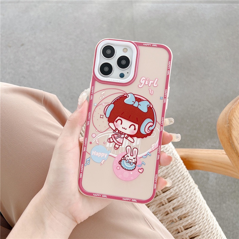 Soft Case Bahan Silikon TPU Desain Kartun Happy Girl Macaron Untuk IPhone 14 13 12 11 Pro Max