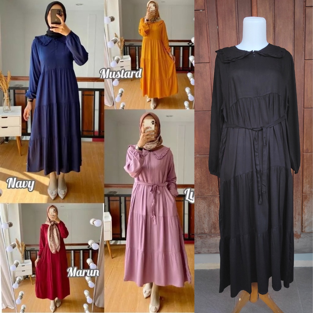 Midi Dress Rayon Twill Premium Busui Friendly Long Tunik Fashion Muslim Korean Style