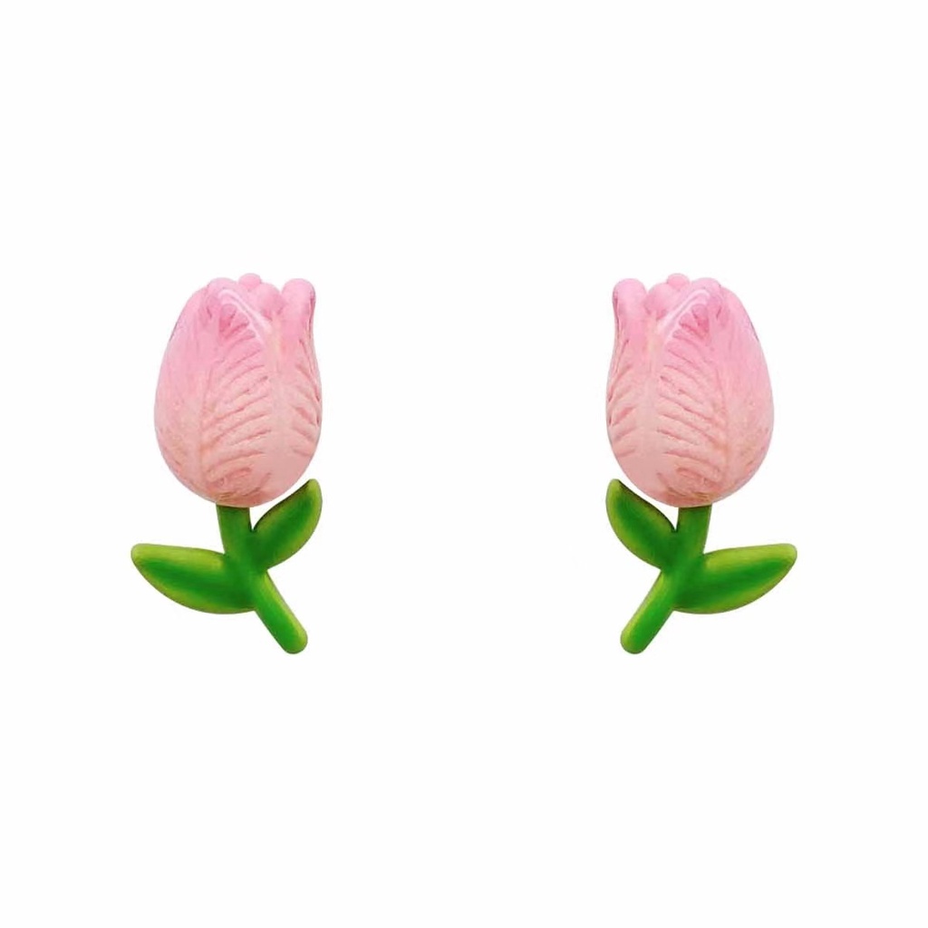 Anting Stud Desain Bunga Tulip Warna Pink Untuk Wanita