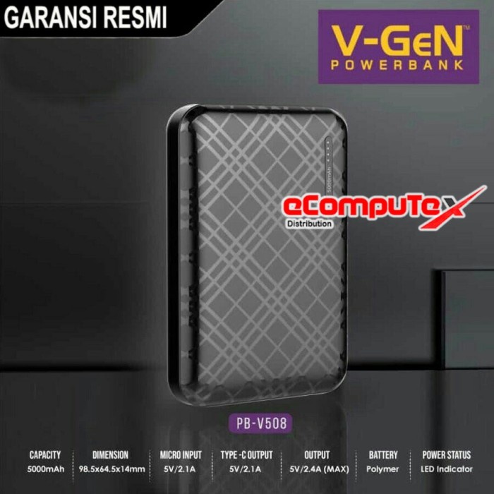 POWERBANK V-GEN PB-V508 RESCUE POWER BANK VGEN 5000MAH SUPPORT TYPE C