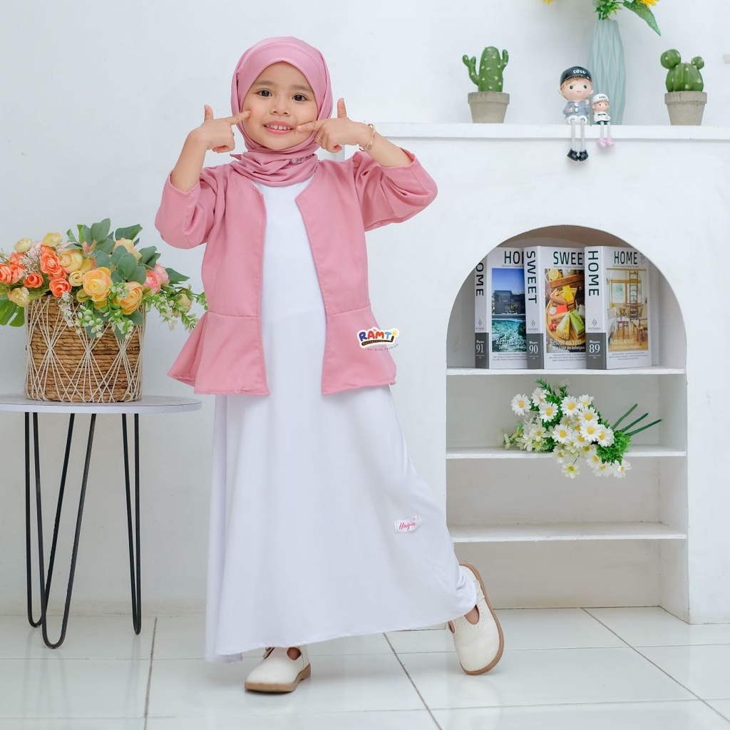 Set blazer gamis - setelan blazer anak - pashmina instant anak- manset polos anak - outfit kekinian 