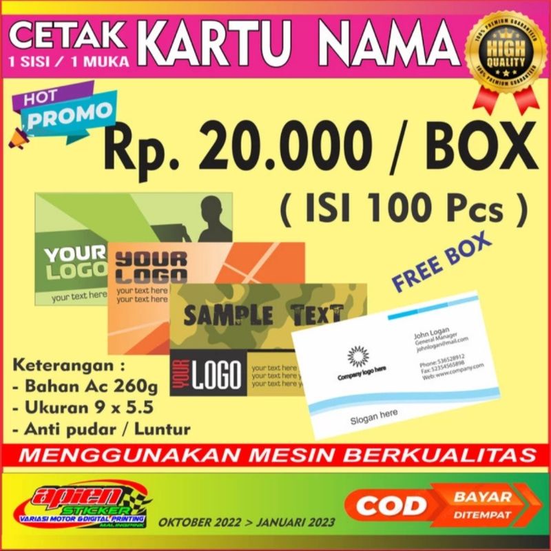 

CETAK KARTU NAMA ART CARTON 260 Gr Potong Lancip