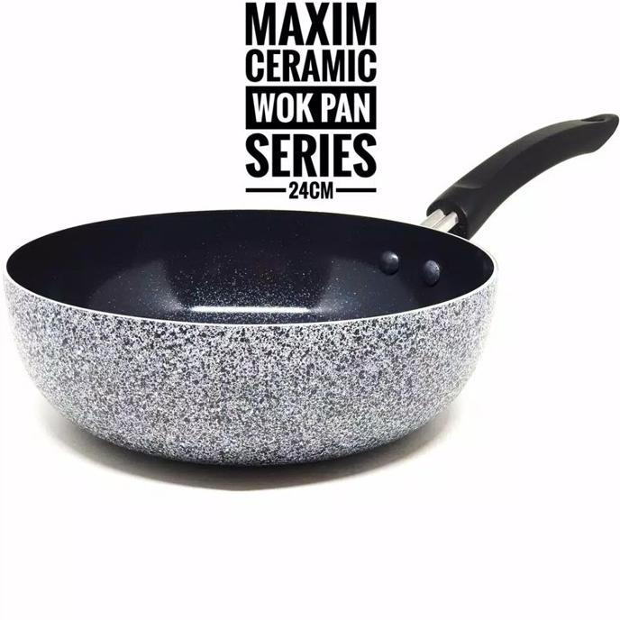 Sale Wajan Deep Wok Pan Anti Lengket Marble Ceramic Wok MAXIM NEOSTONE 24CM /PERALATAN MASAK SET/PAN