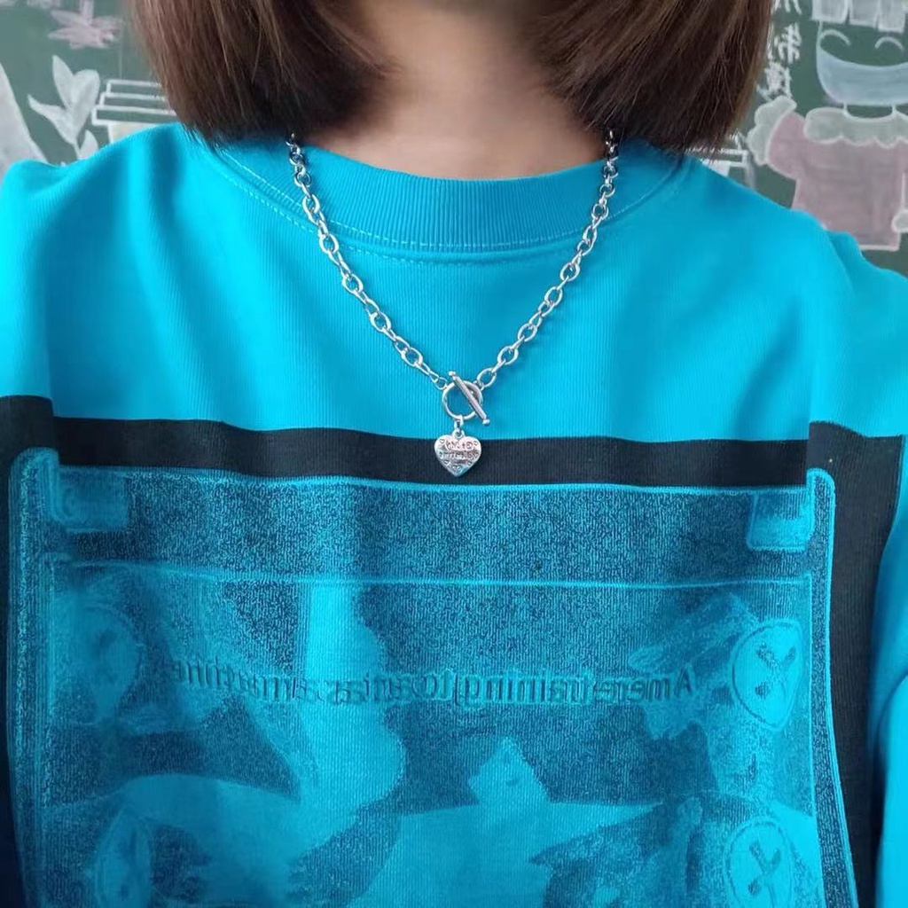 Kalung Rantai Liontin Hati Gaya Retro Perancis Untuk Wanita