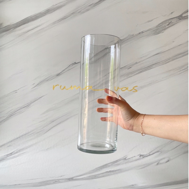 Vas bunga kaca tabung tinggi 30cm diameter 12cm pot bunga kaca vas bambu kaca tebal dekorasi rumah