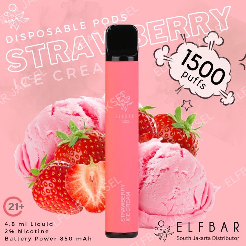 ELFBAR 1500 Puffs Strawberry Ice Cream | ELF BAR 1500 Disposable Pod | Vape Sekali Pakai Arief Muhammad | Best Disposable Pods Indonesia | RELX ViFX Gippro FNF Puff