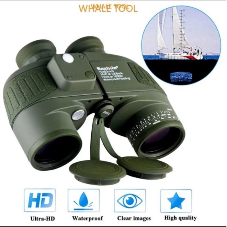 Teropong Binocular BOSHILE Military Marine 10X50 ORIGINAL Compass &amp; Reticle