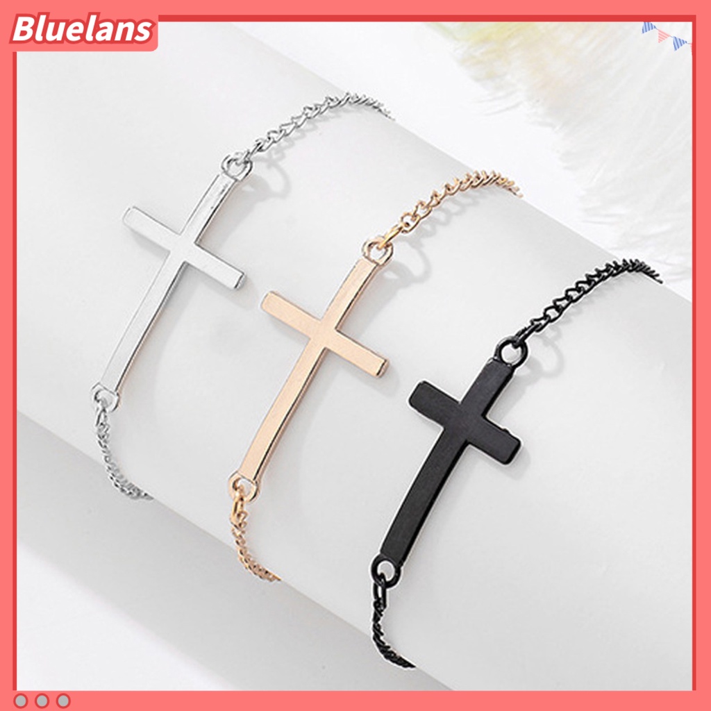 bluelans_Gelang Fashion Korea Gaya Simpel Bahan Logam Dengan Hiasan Salib 3 Warna Perak Emas Hitam