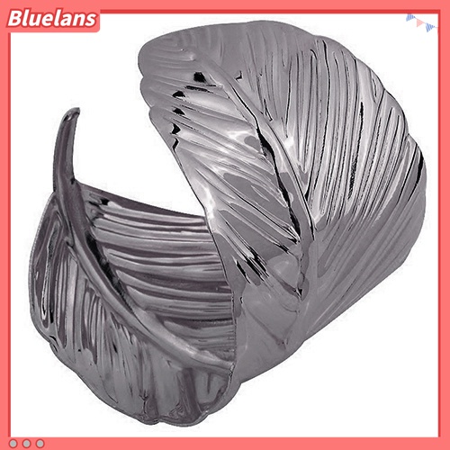 Bluelans Gelang Bangle Cuff Lebar Model Terbuka Bentuk Daun Bahan Metal Untuk Wanita