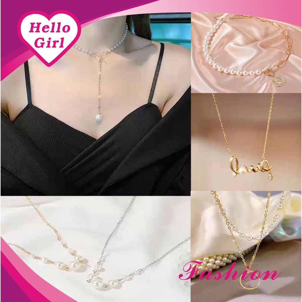 (Hello Girl) ZX01 Fashion Kalung Mutiara Rantai Necklace Kombinasi Wanita Import