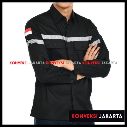 Baju Atasan Seragam Kemeja Proyek Safety K3 Lengan Panjang Merah