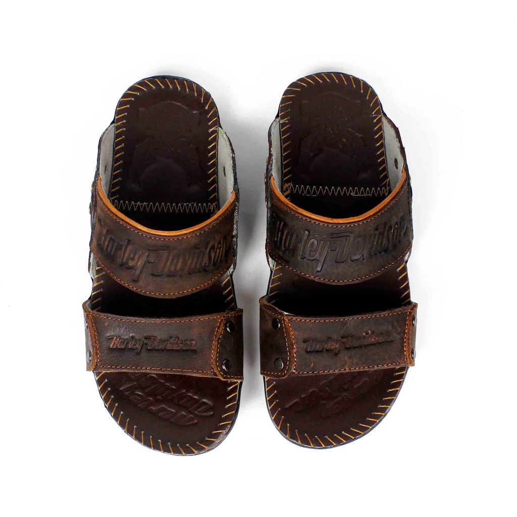 Sandal Kulit Pria Asli Model Selop Harley Davidson B2 Hitam Virale Official